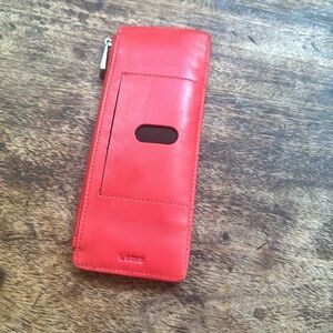 LODIS Under Lock & Key RFID Leather Card Wallet Red Clutch Women's 3x7.5.